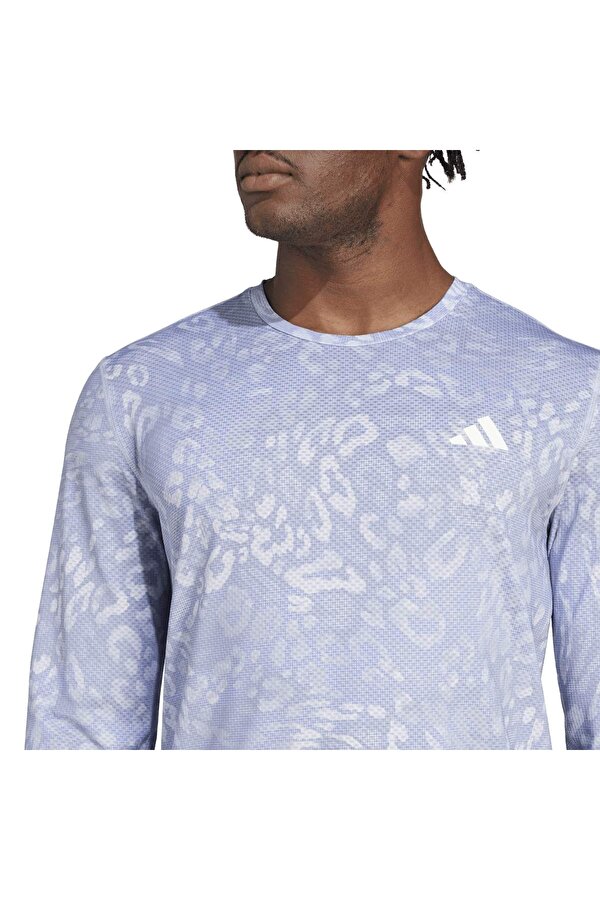 adidas Own The Run E Aop Erkek Gri Yuvarlak Yaka Tişört