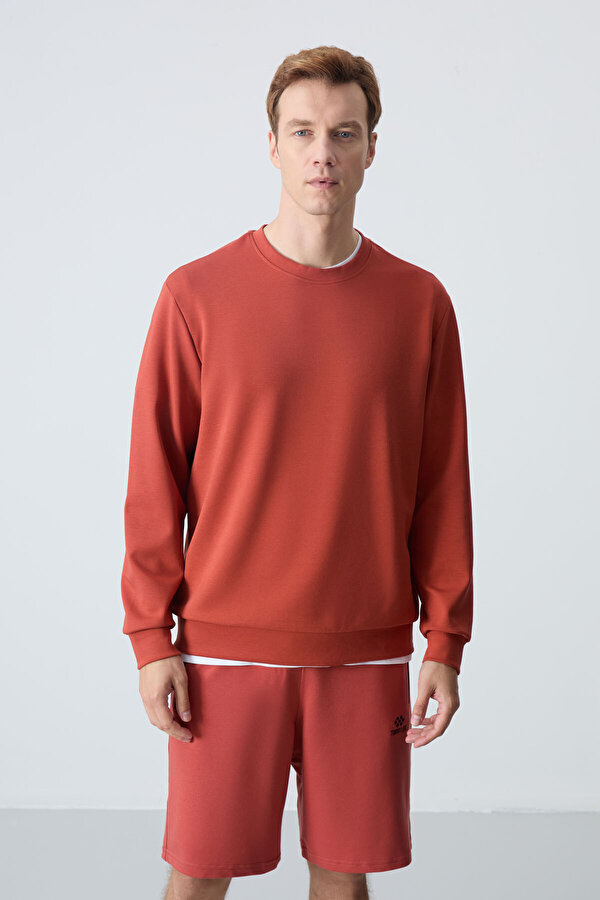 TOMMYLIFE Kiremit Basic O Yaka Rahat Form Erkek Sweatshirt - 88053