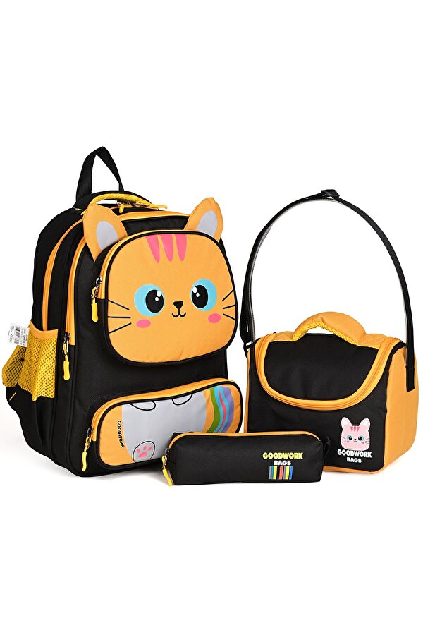 Wander 3’lü Okul Çanta Seti – Sırt Çantası, Beslenme Çantası ve Kalemlik - Siyah-Sarı