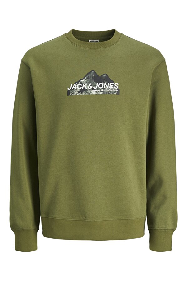Jack & Jones Jack Jones Jcomountaın Logo Sweat Crew Neck Erkek Haki Sweatshirt 12262094-03