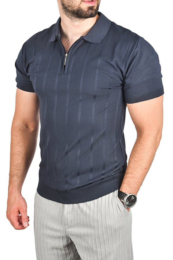 Deep Sea DeepSEA Erkek Lacivert Slim Fit Nefes Alan Pamuklu Polo Yaka Tişört Dar Kesim Örme Kumaş Tişört 2505030