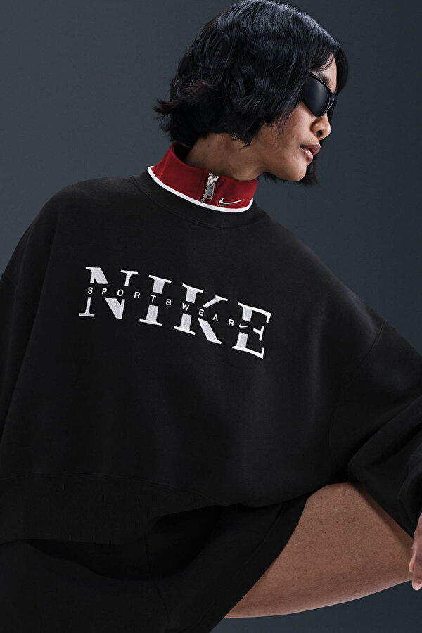 Nike W NSW PHNX FLC CREW GLS Siyah Kadın Sweatshirt