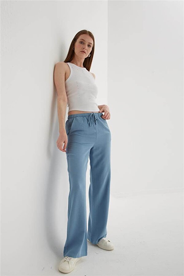 Fashion Friends Geniş Paça Kadın Keten Pantolon 25Y0249K1