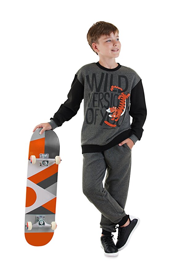 Denokids Wild Oversize Erkek Çocuk Gri Eşofman Takım