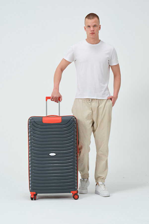 Tonny Black Unisex Füme Turuncu Büyük Boy Silikon Kırılmaz PP Valiz