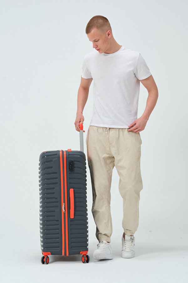 Tonny Black Unisex Füme Turuncu Büyük Boy Silikon Kırılmaz PP Valiz