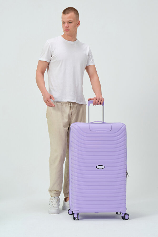 Tonny Black Unisex Lila Büyük Boy Silikon Kırılmaz PP Valiz