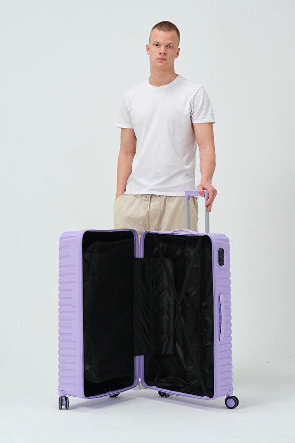 Tonny Black Unisex Lila Büyük Boy Silikon Kırılmaz PP Valiz