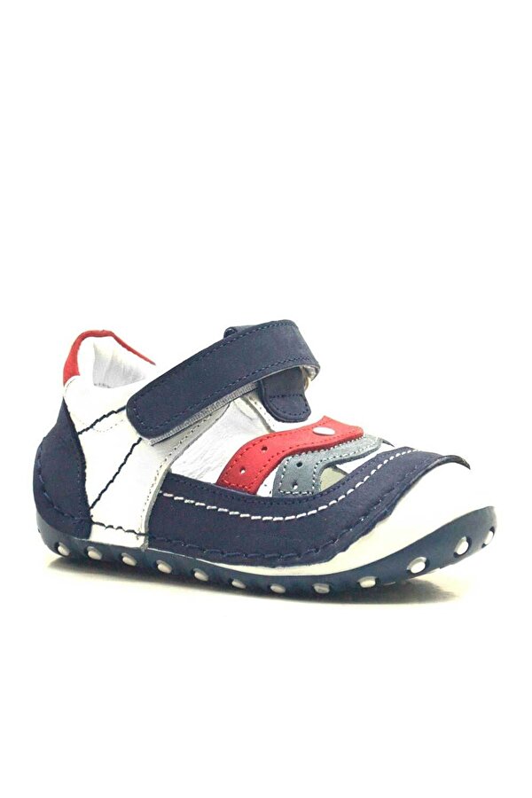 Nino Hakiki Deri Lacivert Cırtlı Erkek Bebek İlk Adım Ayakkabı