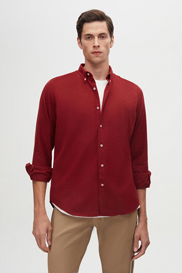 D'S damat Ds Damat Regular Fit Bordo Düz Kışlık Flanel Gömlek