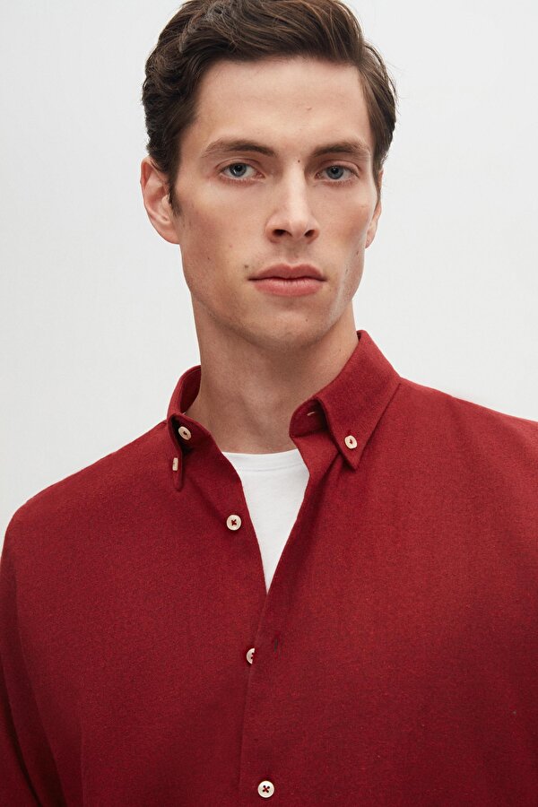 D'S damat Ds Damat Regular Fit Bordo Düz Kışlık Flanel Gömlek