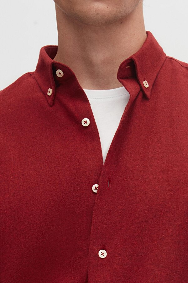 D'S damat Ds Damat Regular Fit Bordo Düz Kışlık Flanel Gömlek