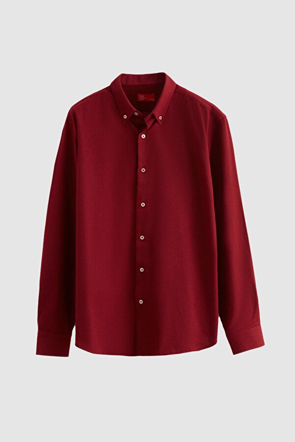 D'S damat Ds Damat Regular Fit Bordo Düz Kışlık Flanel Gömlek