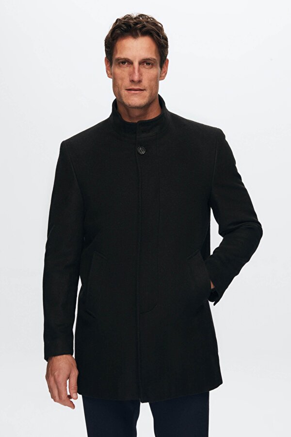 D'S damat Ds Damat Regular Fit Siyah Hakim Yaka Kaşe Kaban