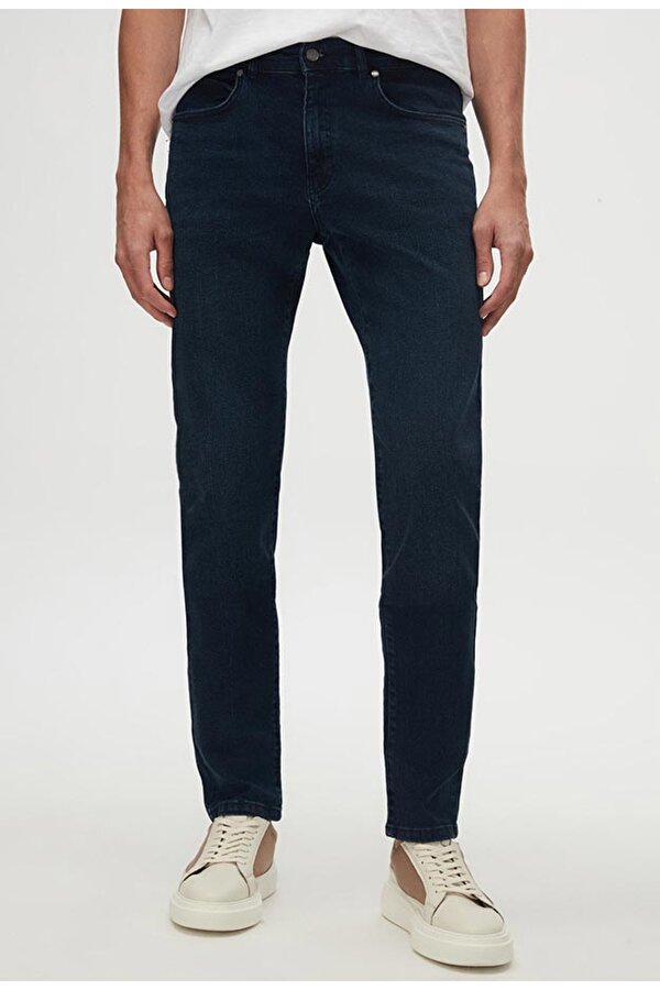 D'S damat Ds Damat Slim Fit Lacivert Düz Jean Kot Beş Cepli Likralı Yıkamalı Denim Pantolon