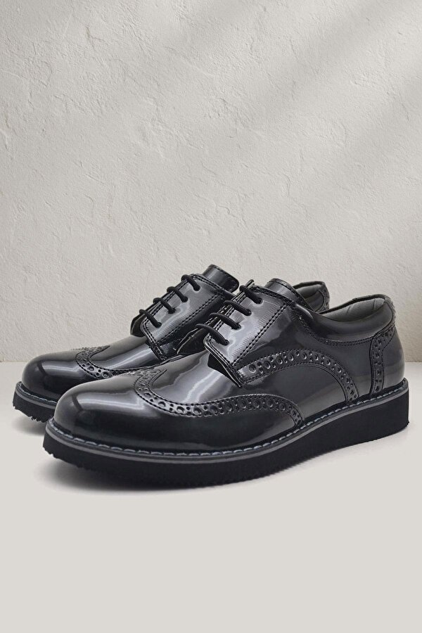 Rakerplus Hidra Siyah Rugan Lastik Bağcıklı Erkek Çocuk Klasik Ayakkabı