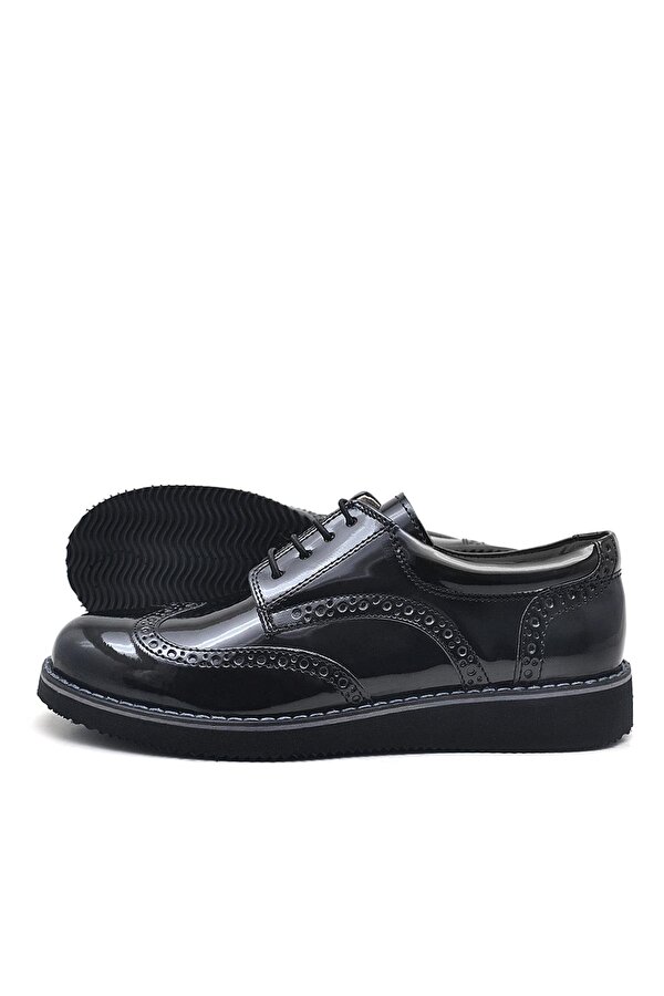 Rakerplus Hidra Siyah Rugan Lastik Bağcıklı Erkek Çocuk Klasik Ayakkabı