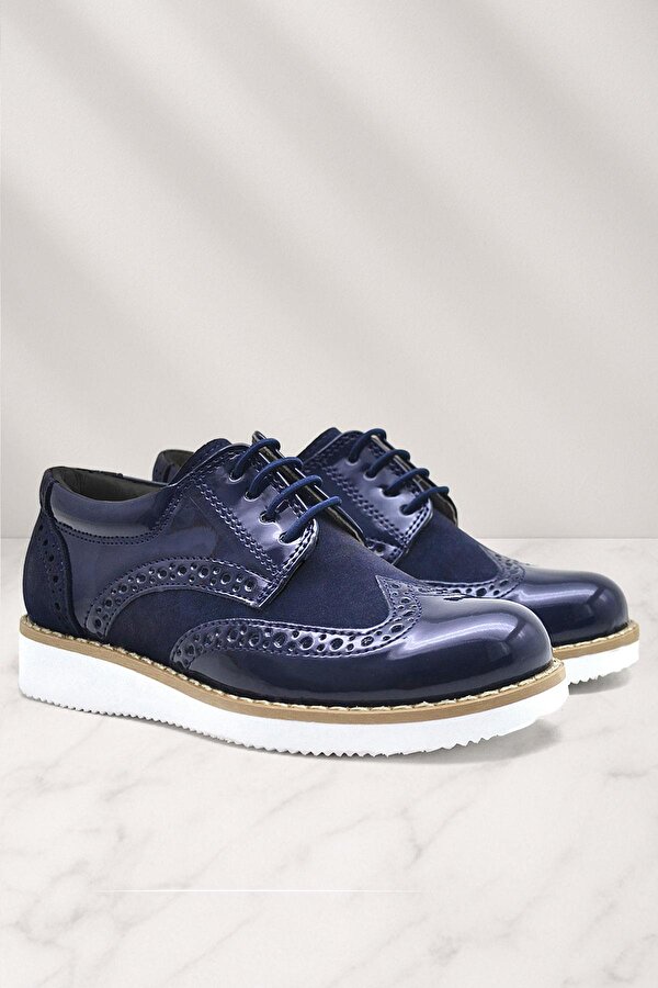 Rakerplus Hidra Lacivert Rugan Beyaz Yüksek Tabanlı Erkek Çocuk Klasik Ayakkabı