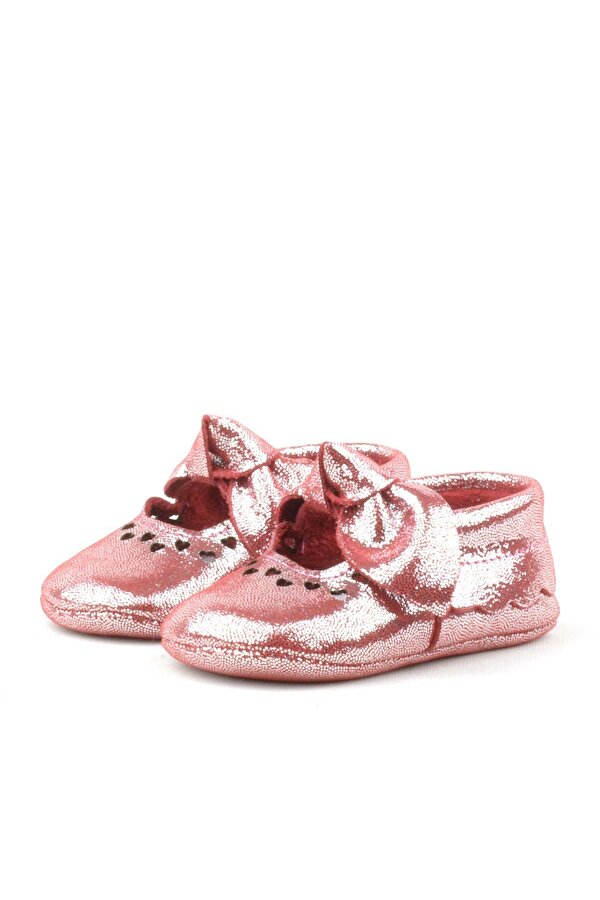 Hapshoe Kids Coco Hakiki Deri Kırmızı Fiyonklu Lastikli Bebek Patik