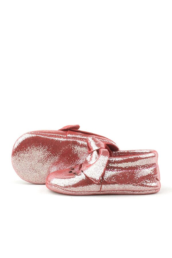 Hapshoe Kids Coco Hakiki Deri Kırmızı Fiyonklu Lastikli Bebek Patik