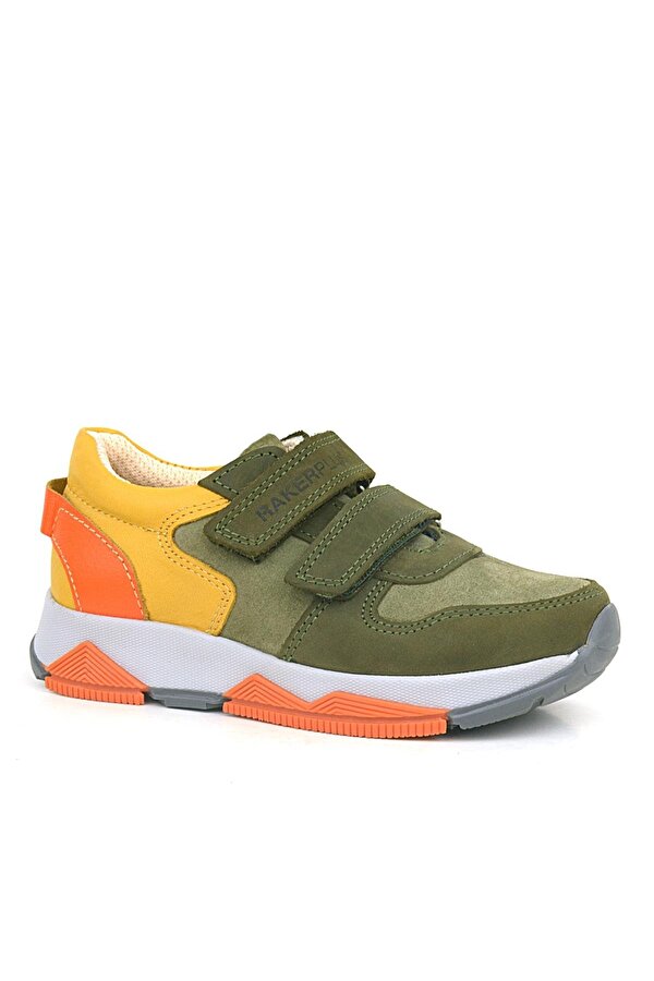 Hakiki Deri Haki Turuncu Sarı Çocuk Sneakers Spor Ayakkabı