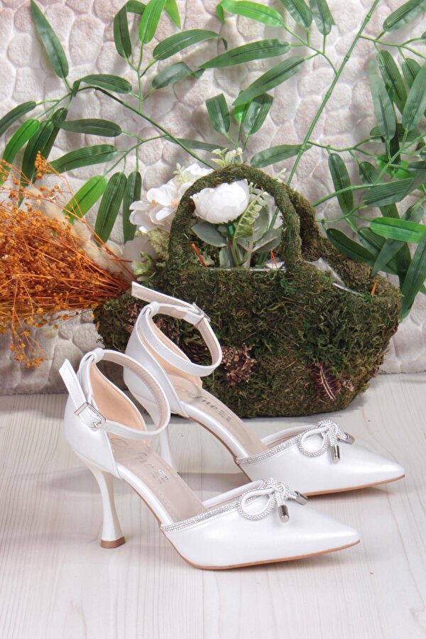 Fort 35695 Saten Fiyonklu Biye Taşlı Topuklu Abiye Ayakkabı Kadın Ayakkabı