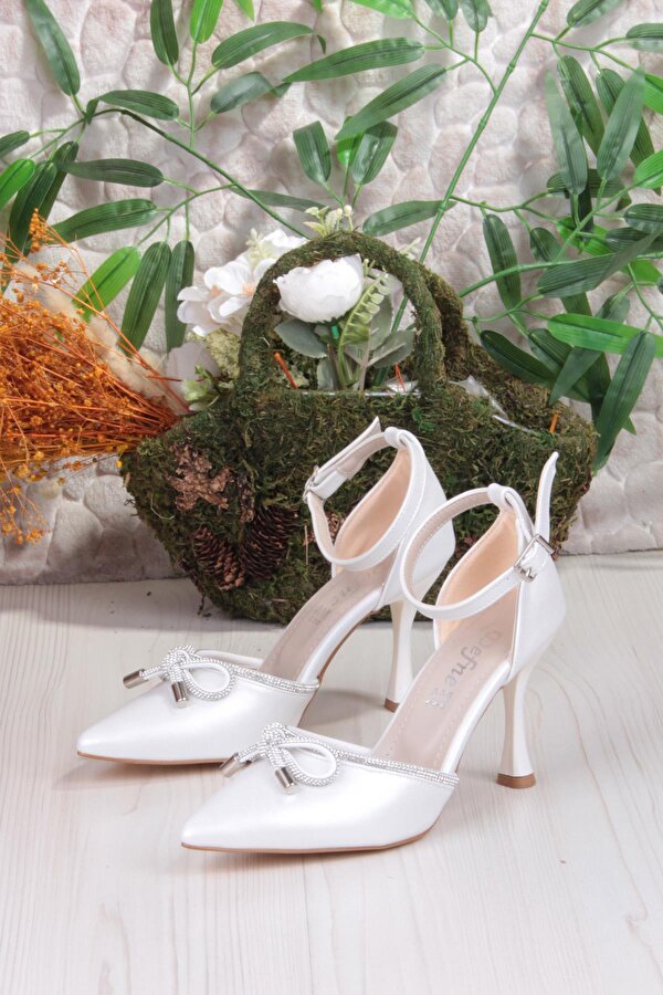 Fort 35695 Saten Fiyonklu Biye Taşlı Topuklu Abiye Ayakkabı Kadın Ayakkabı