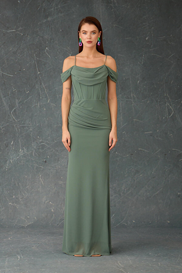 Carmen Kadın Askılı Uzun Şifon Abiye Elbise 58464 Çağla