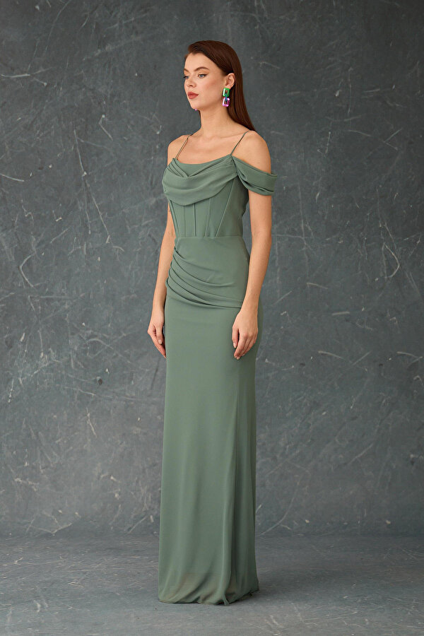 Carmen Kadın Askılı Uzun Şifon Abiye Elbise 58464 Çağla