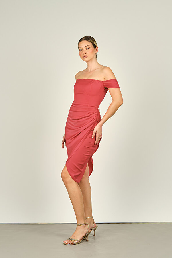 Doridorca Kadın Straplez Abiye Elbise 5924014 Nar Çiçeği