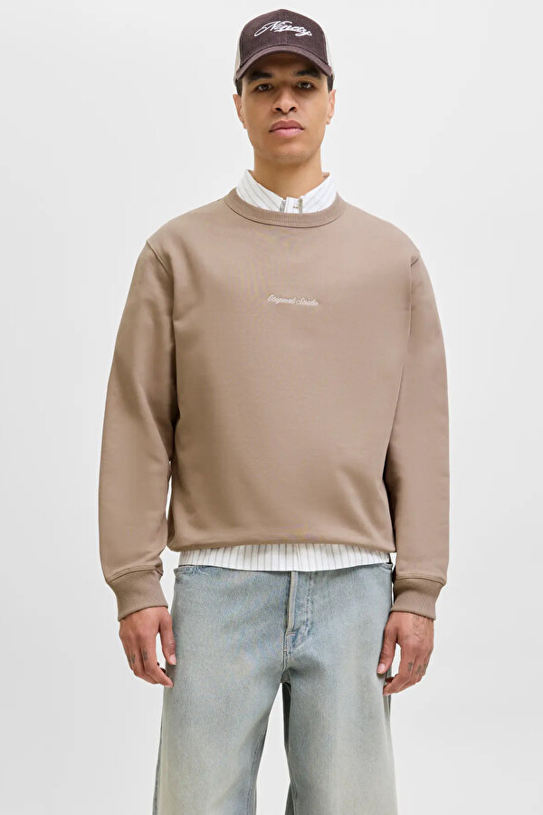 Jack & Jones Erkek Jornorrebro Rahat Kalıp Bisiklet Yaka Sweatshirt 12282893 Mocha