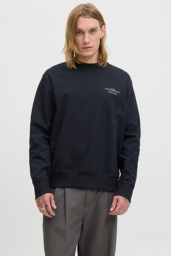Jack & Jones Erkek Jprblachad Baskılı Bisiklet Yaka Sweatshirt 12261386 Siyah