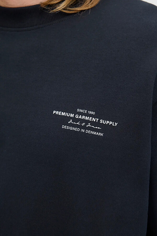 Jack & Jones Erkek Jprblachad Baskılı Bisiklet Yaka Sweatshirt 12261386 Siyah