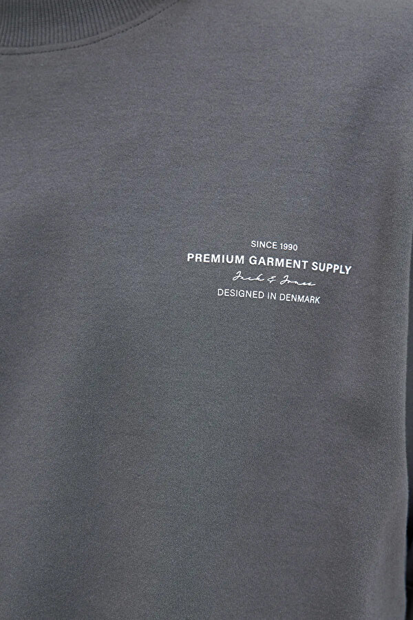 Jack & Jones Erkek Jprblachad Baskılı Bisiklet Yaka Sweatshirt 12261386 Füme