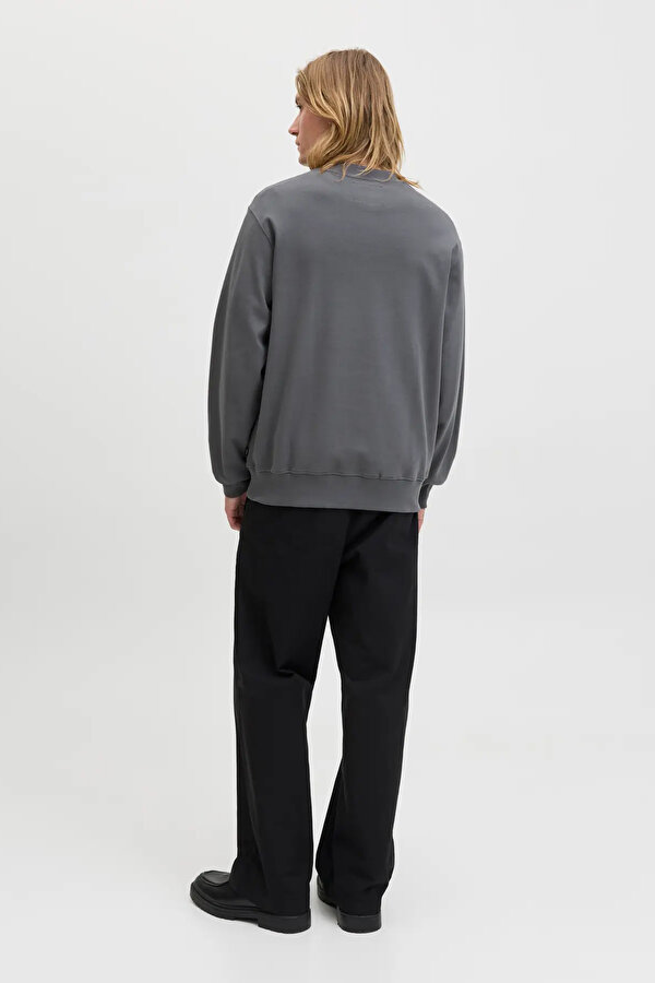 Jack & Jones Erkek Jprblachad Baskılı Bisiklet Yaka Sweatshirt 12261386 Füme