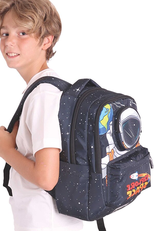 Elatae Su Geçirmez Kumaş Erkek Çocuk Çok Gözlü Ortopedik Sırt Okul Çantası L5253