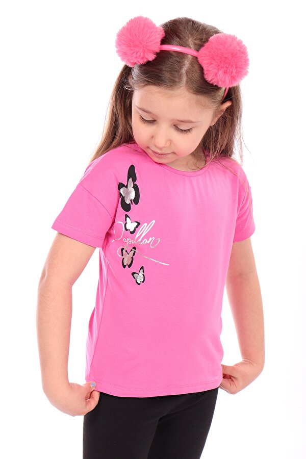 Toontoy Kids Toontoy Kız Bebek Varaklı Kelebek Baskılı Tişört