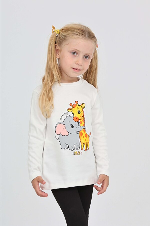Toontoy Kids Toontoy Kız Çocuk Zürafa Fil Baskılı Sweatshirt