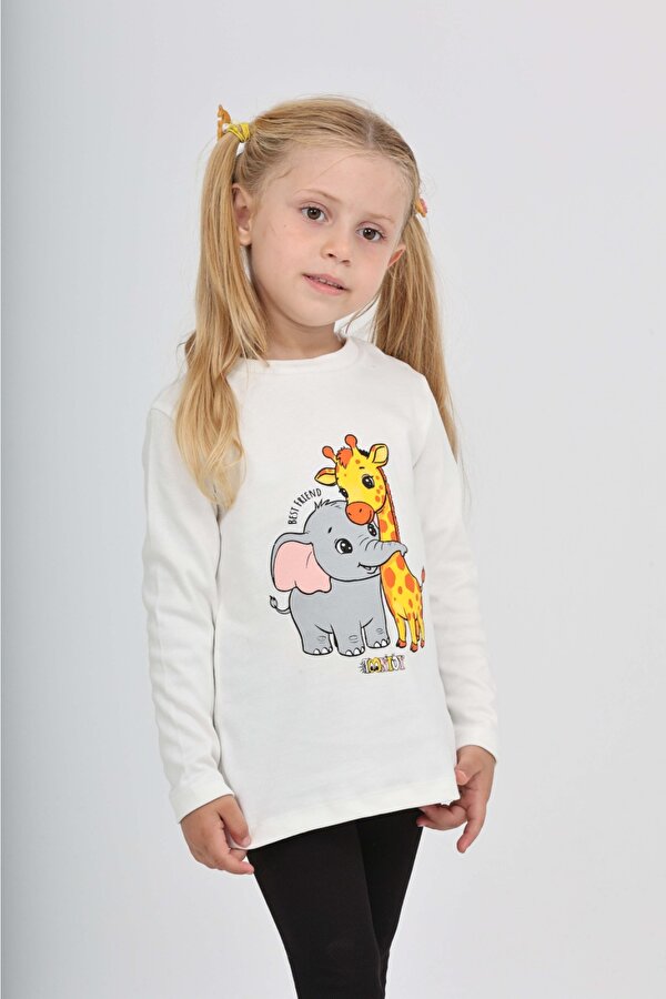Toontoy Kids Toontoy Kız Çocuk Zürafa Fil Baskılı Sweatshirt