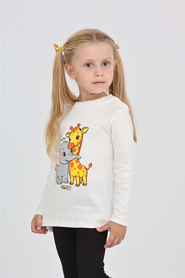 Toontoy Kids Toontoy Kız Çocuk Zürafa Fil Baskılı Sweatshirt