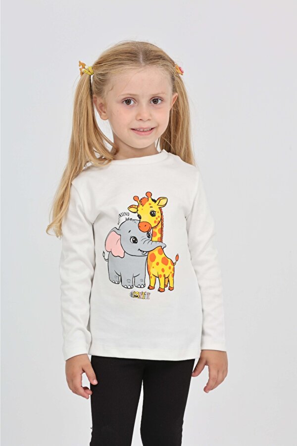 Toontoy Kids Toontoy Kız Çocuk Zürafa Fil Baskılı Sweatshirt