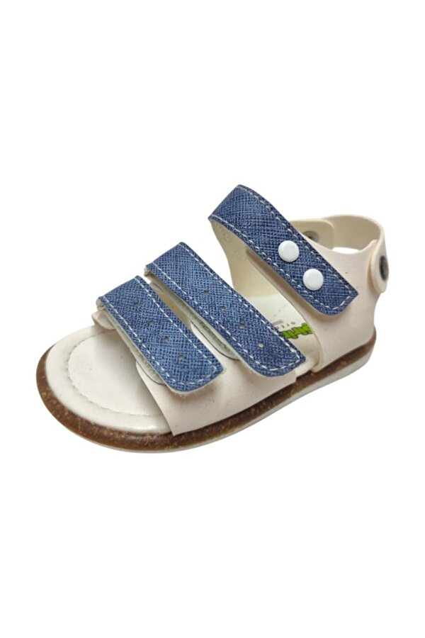 ŞİRİNGENÇ Şirinbebe 1715-20 Anatomik 3 Cırt Bant Erkek Çocuk Sandalet Beyaz Mavi 18-20