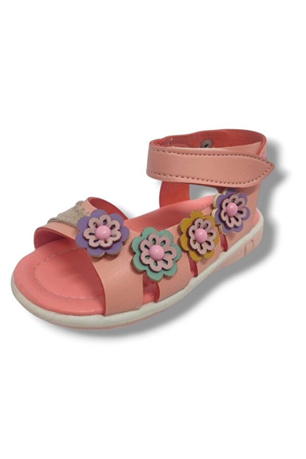 ŞİRİNGENÇ Şirinbebe 1649-20 Anatomik 4 Çiçekli Sim Baskı Kız Çocuk Sandalet Somon 21-25
