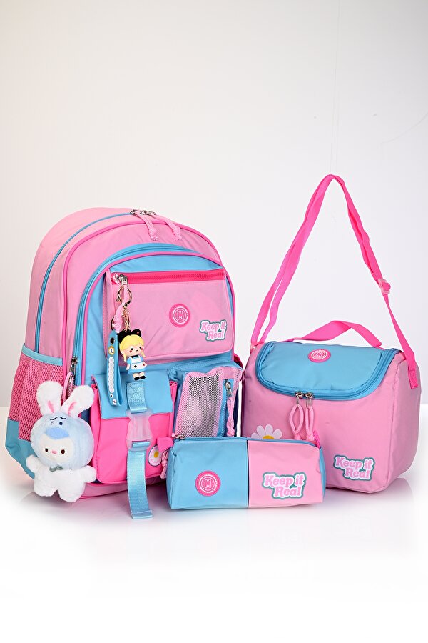 Muggle Mu-5941 Papatya Desenli Okul Çanta Seti 3'lü – Sırt Çantası, Beslenme Çantası ve Kalemlik