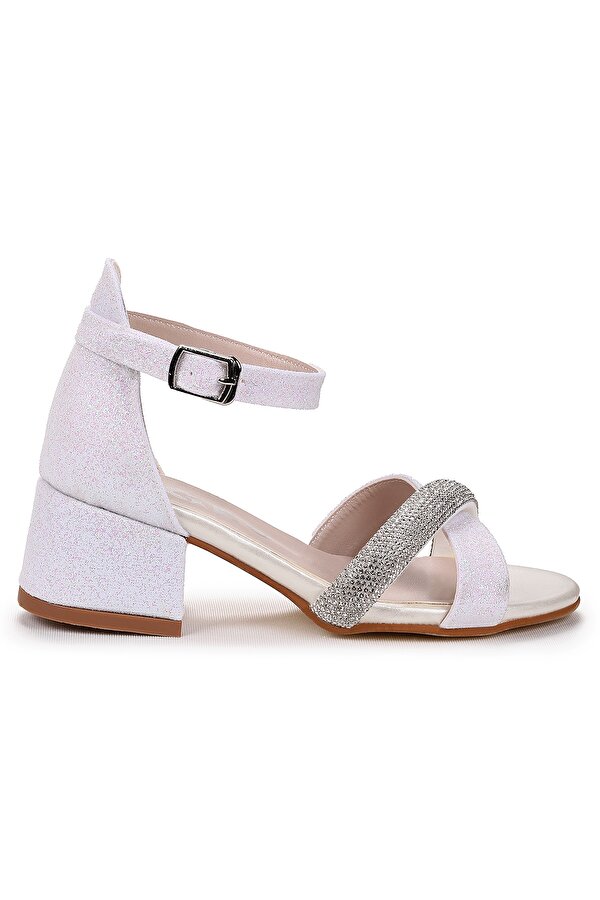 Kiko Kids Tanda Kum Simli Kız Çocuk 4 Cm Topuklu Sandalet Abiye Ayakkabı Sedef