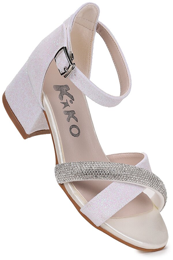 Kiko Kids Tanda Kum Simli Kız Çocuk 4 Cm Topuklu Sandalet Abiye Ayakkabı Sedef