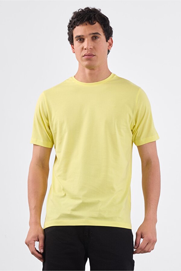 Dufy Sarı Bisiklet Yaka Pamuklu Düz Renk Slim Fit Erkek T-shirt