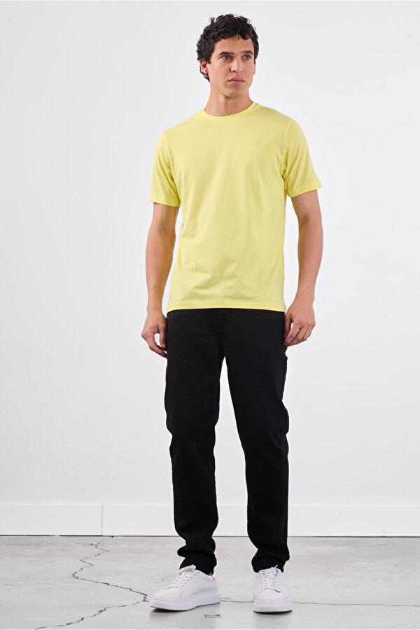 Dufy Sarı Bisiklet Yaka Pamuklu Düz Renk Slim Fit Erkek T-shirt