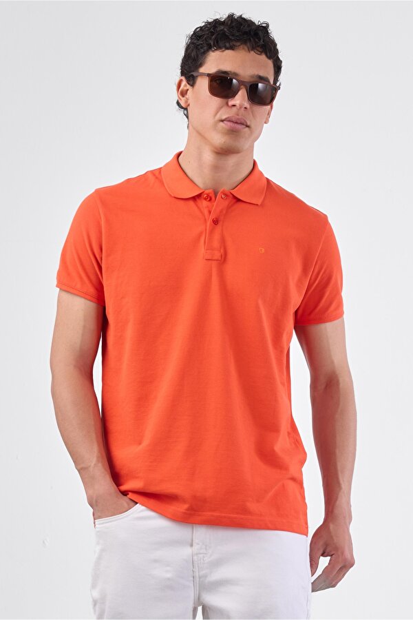Kırmızı Polo Yaka Pamuklu Düz Renk Slim Fit Erkek T-shirt