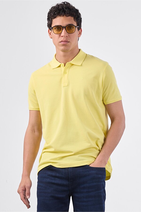Sarı Polo Yaka Pamuklu Düz Renk Slim Fit Erkek T-shirt